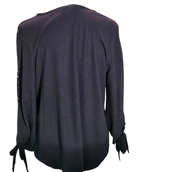 My Danielle Elegant Black Top with Pearl Accents Tie Sleeves Women size L - Picture 3 of 13